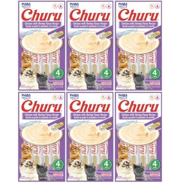 Imagem de Kit 06 Churu Petisco Para Gatos Vários Sabores Escolher Inaba - 24 Tubetes (Kit 6 unid. (24 Tubetes), Frango com Camarão)