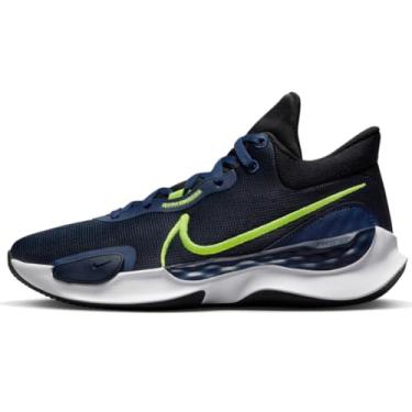 Imagem de Nike Tênis de basquete masculino Renew Elevate III, Preto Volt, Midnight Navy White, 38