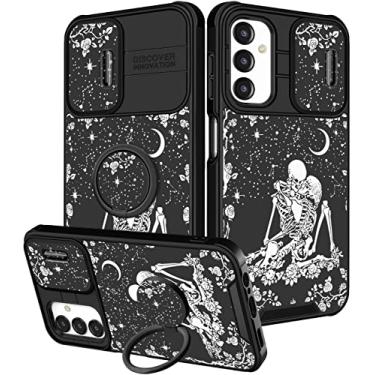 Imagem de Funermei (2 em 1 para Samsung A14 5G Capa para mulheres lindas meninas capa divertida feminina Kawaii estética legal design esqueleto caveira preta com capa de câmera e suporte de anel para Samsung Galaxy A14 5G capa