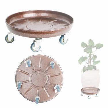 Imagem de Pacote com 3 suportes de metal resistentes para plantas com rodas de 40,6 cm, suporte redondo adequado para vasos de flores móveis externos e internos, não se preocupe com este produto de metal ficar