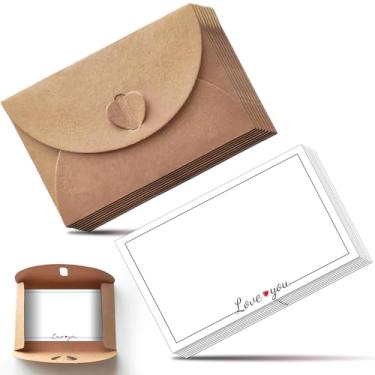 Imagem de 30 mini envelopes com cartões, pequenos envelopes de papel kraft com fecho em forma de coração, pequeno envelope com cartões Love You, cartões com envelopes para cartões de visita, cartões de