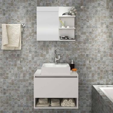 Imagem de Gabinete de Banheiro com Pia e Espelho Prateleira Branco