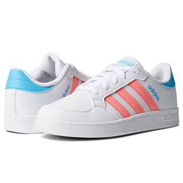 Imagem de adidas Breaknet feminino (criança pequena/criança grande) branco/vermelho ácido/Sky Rush 6 criança grande M, Branco/vermelho ácido/Sky Rush, 19