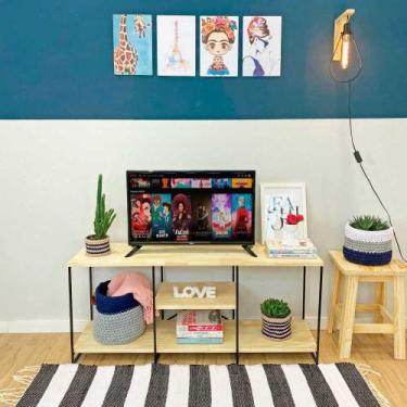 Imagem de Rack de TV Industrial de Ferro e Madeira  1,20m Natural e Preto - ArtF