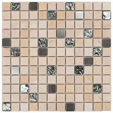 Imagem de Pastilha de Mármore, Vidro e Inox- TB05 - TIBERIO CREME 30x30cm - GLAS