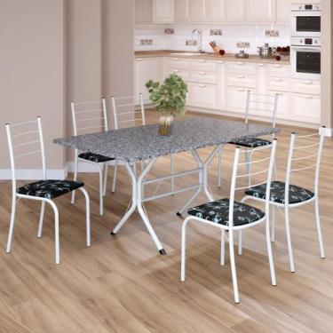 Imagem de Conjunto Sala de Jantar Mesa Retangular 140x75cm Tampo Granito Ocre 6 