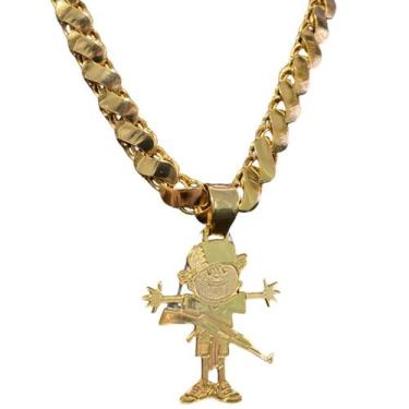 Imagem de Cordão Friso S 13mm + Pingente Menino - Banhado a ouro - ToJoia18k