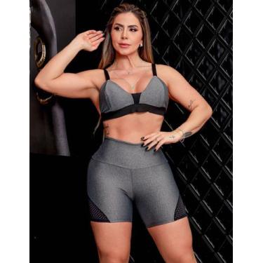 Imagem de Conjunto Feminino para Academia com Cropped Tela com Bojo Removível e 