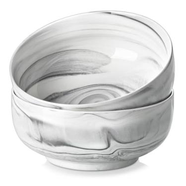 Imagem de MALACASA Conjunto de tigelas de sopa grandes, tigelas de salada de 1,247 g (17,8 cm), conjunto de 2 tigelas de cerâmica cinza mármore para cozinha, lava-louças e micro-ondas, série REGULAR