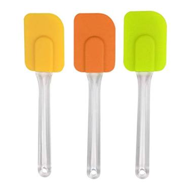 Imagem de uxcell Conjunto de 3 espátulas de silicone flexível, resistente ao calor, espátula antiaderente para cozinhar, assar e misturar verde + laranja + amarelo