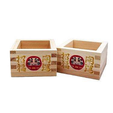 Imagem de TOKYO ART Copos de saquê masu de madeira japonesa (conjunto de 2) com arte japonesa da sorte, caixas quadradas de saquê - Feito de madeira de cipreste japonesa de alta qualidade, feito no Japão