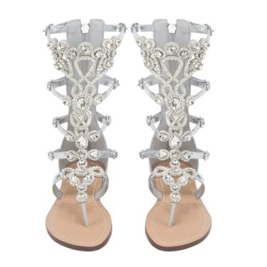 Imagem de Hinyyrin Sandálias femininas gladiadoras de strass elegantes para casamentos de verão na praia, Prata - nº 2, 35