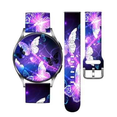 Imagem de Pulseira esportiva compatível com Galaxy Watch 6/5/4/5 Pro/4e 6 Classic/3 (41 mm) /Active 2e 1, mulheres e homens, borboleta azul de 20 mm para Galaxy Watch de 40 mm, 41 mm, 42 mm, 44 mm, 45 mm e 46