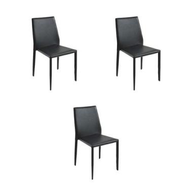 Imagem de Kit 3 Cadeiras Jantar Amanda Preta PVC - Rivatti