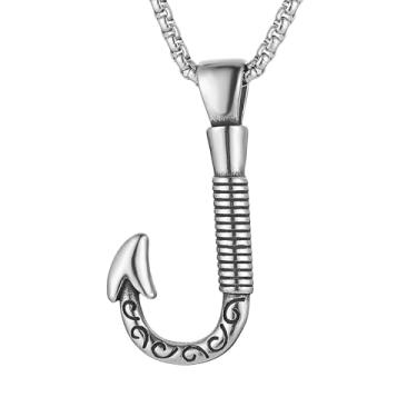 Imagem de STWTR Colar de anzol masculino e feminino de aço inoxidável, havaiano, Maui, anzol, presente de joia havaiana para dia dos pais, Aço inoxidável, Sem Pedra Preciosa