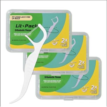Imagem de Fio dental ortodôntico para aparelho com dispensador de fio dental, ajuste sob o arco para crianças dentes e adultos fio dental para aparelhos 50 unidades de estojo de viagem 3 capas (3 caixas, menta)