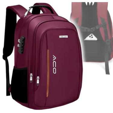 Imagem de Mochila Bolsa Masculina Feminina Notebook Anti Furto Reforçada Semi Impermeável Escolar Faculdade Trabalho Viagem Resistente Executiva Cabo De Aço Saída Usb SAÍDA Fone DE OUVIDO (Preto) (Vinho)