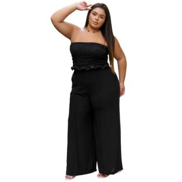 Imagem de Conjunto feminino casual elegante cropped sem alça e pantalona wide le