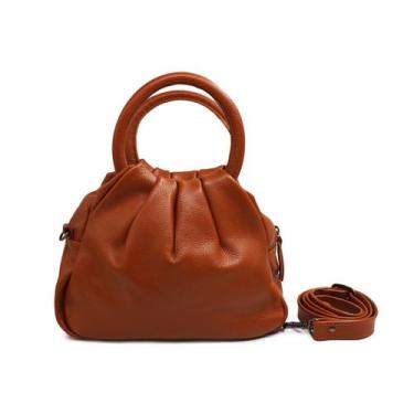 Imagem de Bolsa feminina transversal de couro média caramelo Jade - Zaia