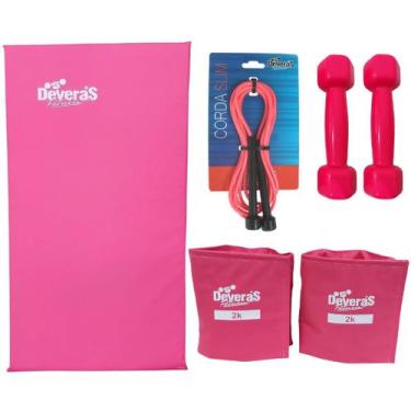 Imagem de Kit: Tornozeleiras 2 kg + Colchonete + Corda Slim + Halteres 1 kg - De
