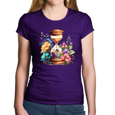 Imagem de Baby Look Algodão Ampulheta Floral - Foca na Moda, Roxo, GGG