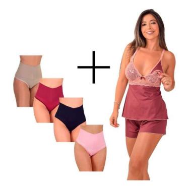 Imagem de Kit 2 Babydoll Amamentação + 4 Calcinha Gestante Pós Parto Maternidade