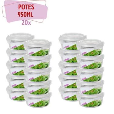 Imagem de kit 20 Pote Vidro Hermético Tampa 4 Travas Redondo 950ml - QUALITY HOU
