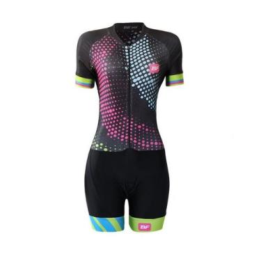 Imagem de Macaquinho ciclismo feminino Be Fast Ondas forro em gel, P