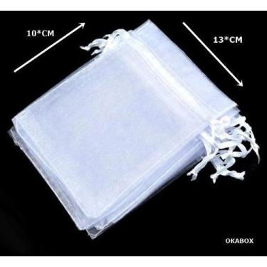 Imagem de Saquinhos De Organza 10x13  Branco Fita Cetim 100 PEÇAS - OKABOX