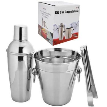 Imagem de Kit bar balde de gelo 800ml+coqueteleira 500ml+pegador inox - TOP RIO