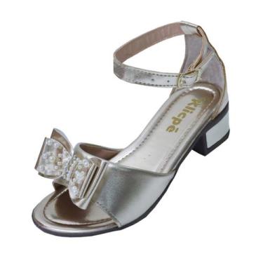 Imagem de Sandalia Infantil Menina  Salto Grosso Confortável  Brilho Laço Strass