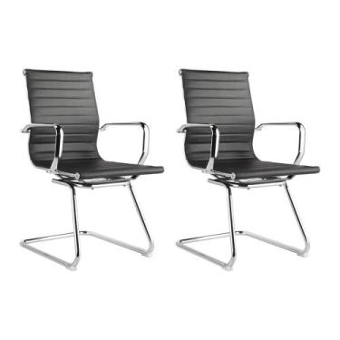 Imagem de Kit 2 Cadeiras Executivas Escritório Royal Fixa PU Sintético Preta G56