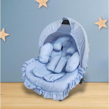 Imagem de Kit Capa/Forro Para Bebê Conforto Acolchoada Universal + Capota Protetora Solar + Apoio Redutor de Corpo + Protetores de Cinto - Azul