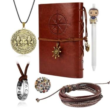 Imagem de UoYu YouU 30 pçs caderno de couro escrito diário Uncharted 4 anéis colar feito à mão pulseira de couro Drake gravado crânio ouro moeda colar adesivos filme