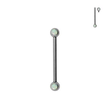 Imagem de ZYTAIJEW 1 peça G23 Implante grau titânio roscado internamente 14G halteres de mamilo com bisel redondo de 5 mm extremidades opala sintética barra reta corpo jóias barra sobrancelha língua piercing