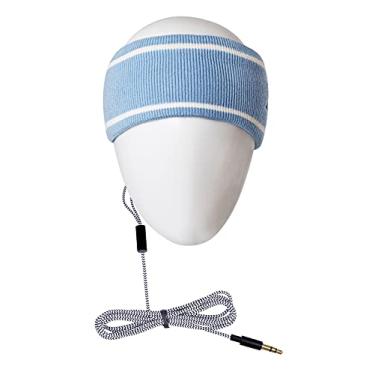 Imagem de MMUSS Fones de ouvido para dormir com faixa de cabeça de lã de malha com alto-falantes estéreo ultrafinos. Perfeito para esportes, dormir, viagens aéreas, meditação e relaxamento (azul)