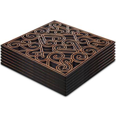 Imagem de Pangda 8 peças de 38 x 38 cm de borracha, pedras de piso, azulejo decorativo resistente, tapetes de jardim para todos os climas, design de padrão requintado retrô para caminho de jardim, canteiro de