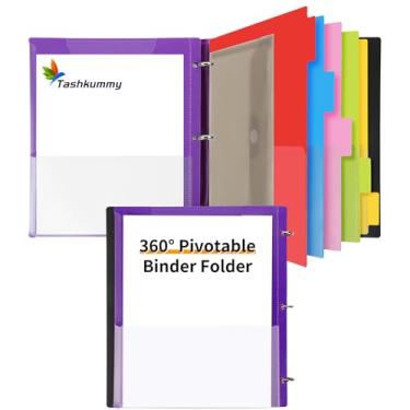 Imagem de Tashkummy Organizador de projetos pivotável 360, pasta de bolso recarregável com 3 argolas com capa frontal personalizada + bolso transparente de catálogo - roxo