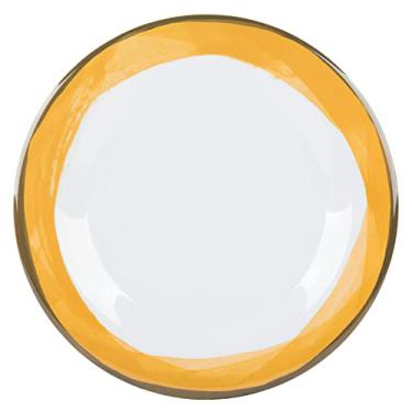 Imagem de G.E.T. Prato de jantar de plástico de melamina de borda larga branco/amarelo de 26,7 cm (conjunto de 4)