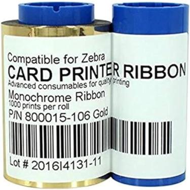 Imagem de Fita dourada 800015-106 compatível com impressoras de cartão de identificação Zebra P310i P320i P330i P330m P420i P430i P520i P300 P310C 800015-106 fita monocromática 1000 imagens