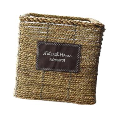 Imagem de IEUDNS Cesta de palha tecida para plantar, recipiente portátil para brinquedos, organizador, cesta de flores, vaso de flores para quintal, festa, Quadrado