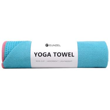 Imagem de Eunzel Toalha Hot Yoga - Microfibra Antiderrapante Tapete de Yoga Toalha Absorvente de Suor para Yoga Quente, Pilates e Fitness 183 cm x 61 cm, Azul Celeste/Rosa