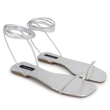 Imagem de Rasteirinha Feminina Bico Quadrado com Strass Prata - DENIS, 38, Prata