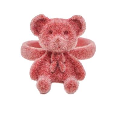 Imagem de ellifam Anel de ursinho de pelúcia, acessórios estéticos macios ajustáveis para estilos Y2K, Alt, Indie, Coquete e Kawaii, adorável anel fofo, anel de urso de brinquedo divertido. Amizade, amor, anel