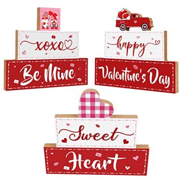 Imagem de 3 PCS Valentine's Day Wooden Sign Table Decor, Happy Valentine's Tabletop Centerpiece XOXO Be Mine Valentine Decorations for Tables, Valentine's Day Gifts Wood Love Heart Desk Mantle Shelf Decoration F