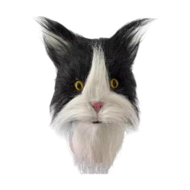 Imagem de Fiocias Máscara de cabeça de gato, máscara animal de látex, festa à fantasia de Halloween para festival