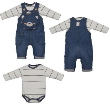 Imagem de Conjunto Macacão Jeans Body Bebê Menino Azul Marinho Nate - Upi Ulli, 