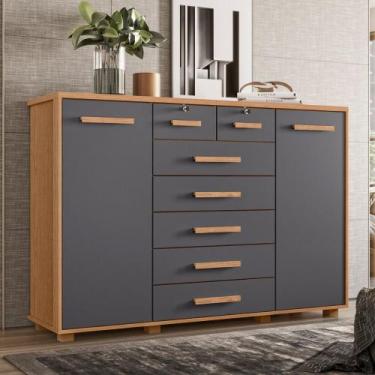 Imagem de Cômoda 2 Portas 7 Gavetas Fontana Albatroz, Freijo/Titanium