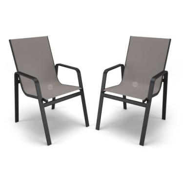 Imagem de Kit 2 Cadeiras Miami Gourmet Alumínio Preto Tela Fendi - Aluv Móveis