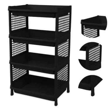 Imagem de Prateleira Estante De Plástico 4 Andares Multiuso Desmontável 40x28x70cm Elloplas - Preto